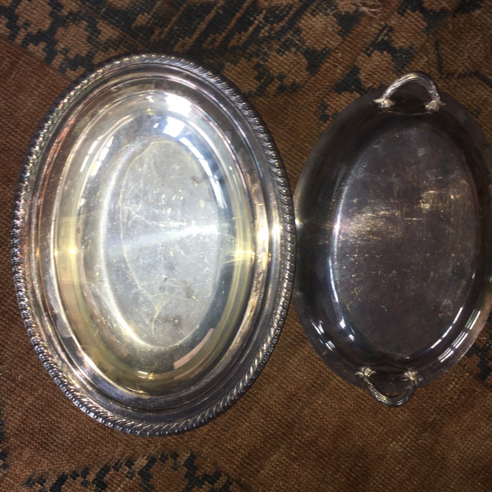 Silver covered warmer serving dish